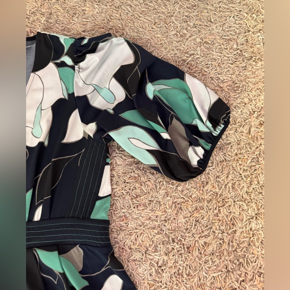 BCBGMAXAZRIA DRESS NAVY BLUE GREEN FLORAL DRESS- EMPIRE SKETCH CAREER WORK - Picture 5 of 7